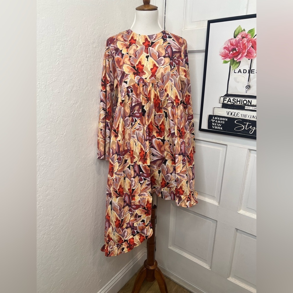 Kika Vargas Multicolored Asymmetric Long Sleeve Dress Size S